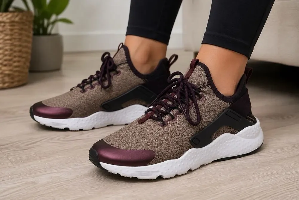 Nike Air Huarache Run Ultra Women’s 9 Taupe Burgundy Sneakers 859516-602